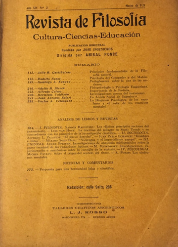 Revista De Filosofia  Dirigida Por Anibal Ponce 1928