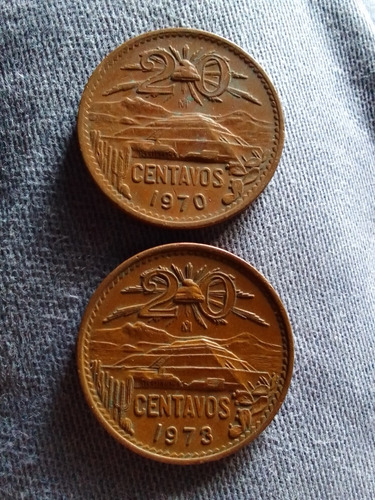 Moneda Veinte Centavos Pirámide,año 1970 Y 1973.