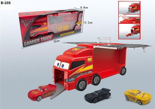 Camión Transportador Tipo Cars + 3 Autos Lanzador Del Tomate Color Rojo Personaje Car