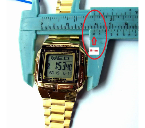 Reloj retro dorado Casio DB-360g-9 Data Bank, bisel negro