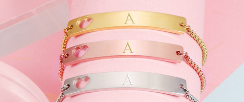 Pulsera Inicial Letra F Acero Personalizada Rosa Oro