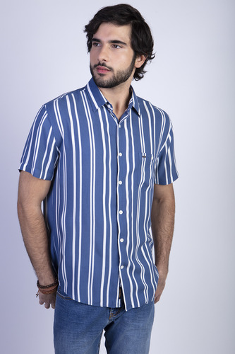 Camisa Estampada Rayas Fj Azul Ferouch Ss24