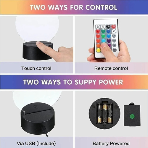 Cabo USB remoto com base de luz LED 3D, 16 cores, 10 peças