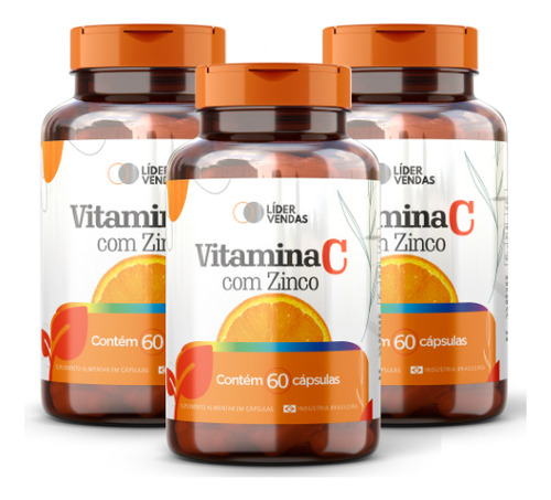 Vitamina C Com Zinco - 60 Cáps 500mg Kit Com 3 Potes