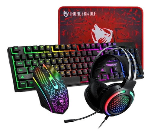 A Kit Teclado Ratón Gamer Profesional Usb Negro Tf400