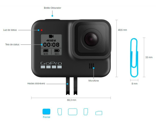 Gopro Hero8 Black Com 12mp, Gravação Em 4k