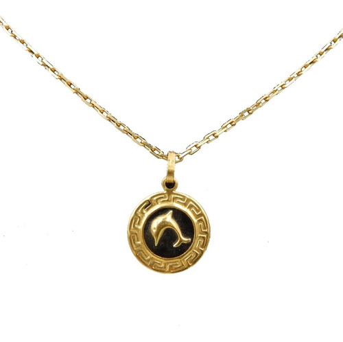 Dije Medalla Con Delfin Oro Amarillo 18kt Y Piedra Onix!!