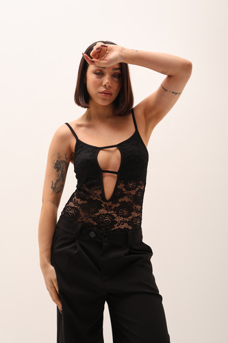 Body Manga Corta De Encaje Para Salir Cheid Mujer Naif Negro S