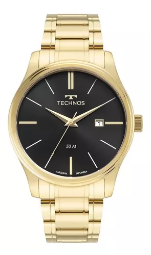 Relógio Masculino Technos Steel Dourado Imediata Cor do fundo Preto ...
