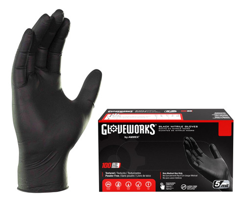 Gloveworks Black Disposable Nitrile Industrial Gloves, 5...