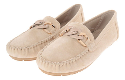 Mocasín Billie Color Beige Con Detalle De Cadena Y Textura A