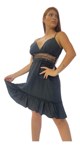 Vestido Amcno Negro Encaje Busto Escote Abdomen Y Espalda 