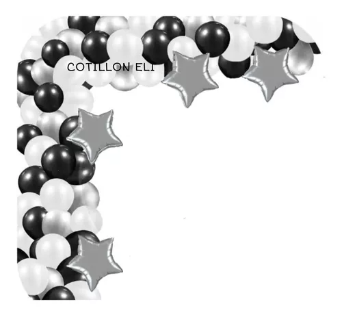 Arco Decorativo Globos Plateado Blanco Negro Estrellas