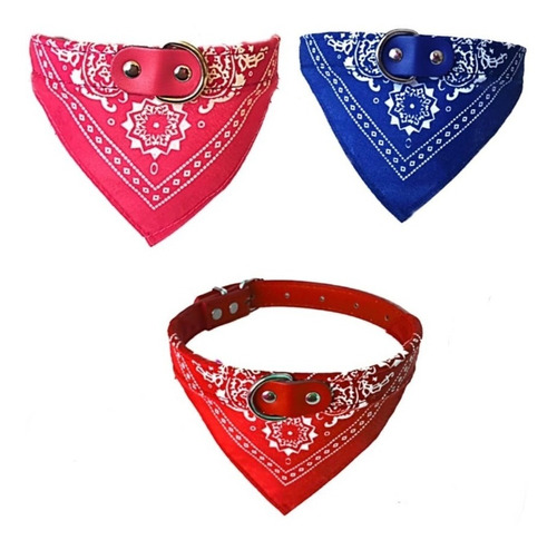 Coleira Com Bandana Cachorro Pet Corino Azul Rosa E Vermelha