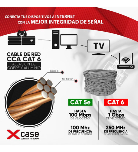 305 M Cable Utp Xcase Cat.6 Gris De 8 Hilos Para Interior