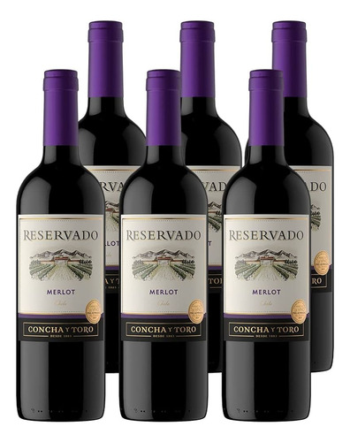 Pack 6 Pzs De Vino Tinto Reservado Merlot Edición Esp 750 Ml