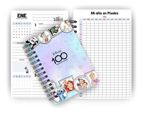 Agenda Disney 2024 Personalizada Efecto Gliter Y Holografico