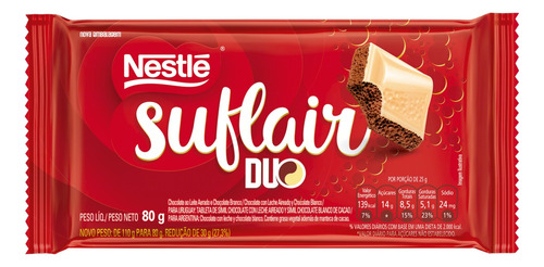 Chocolate ao Leite Aerado Coberto com Chocolate Branco Duo Suflair Nestlé  chocolate pacote 80 g