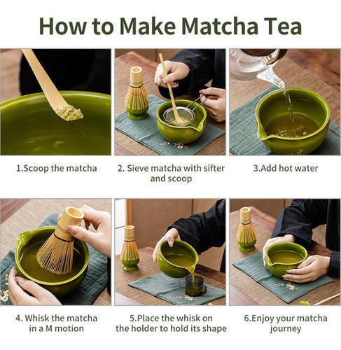 4pcs Matcha Set Matcha Bowl Con Utensilios De Verde Profundo