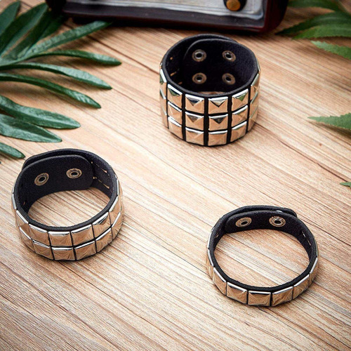 W 3 Uds. Pulseras Punk Con Tachuelas Para Hombres Y Mujeres,