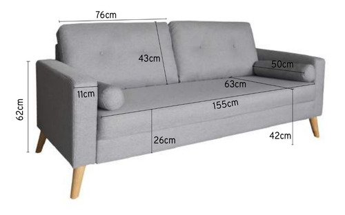 Imagen 5 de 10 de Sillon Brett Sofa 3 Cuerpos Lino Y Madera Nórdico