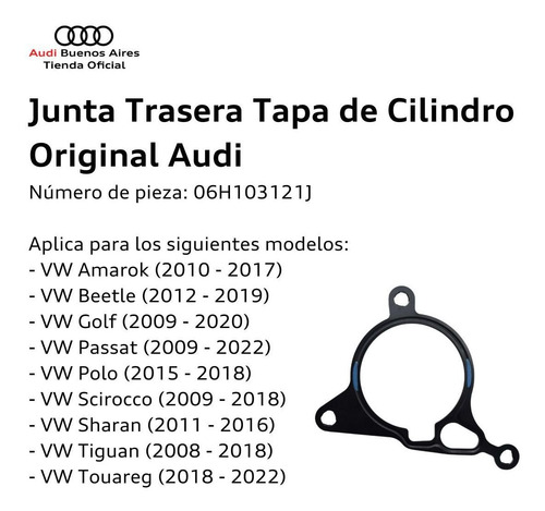 Imagen 4 de 7 de Junta Trasera Tapa De Cilindro Audi A5 2015 Al 2018