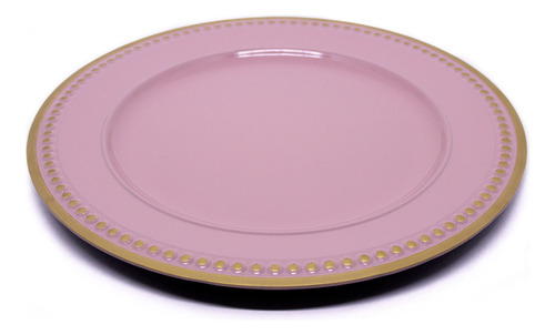 Sousplat Para Prato De Mesa Rosa Com Detalhes Dourado 33cm