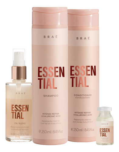 Kit Braé Essential Shampoo Condicionador Óleo E Ampola