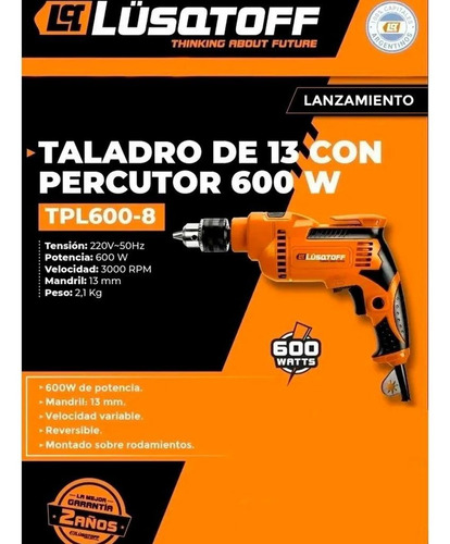 Imagen 6 de 11 de Taladro Percutor 600w Lusqtoff 13 Mm Vel Variable Reversa P