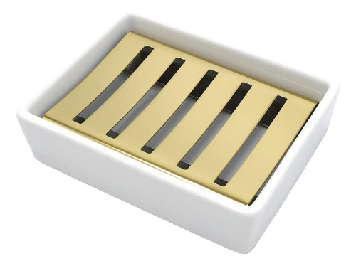 Ceramic Soap Dish Gold Stainless Steel Soap Holder For Sh...