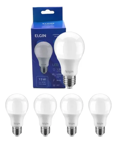comprar Kit 05 Lâmpadas Bulbo Led Elgin A60 15w Bivolt 6500k Branco Cor da luz Branco-frio 110Vu002F220V