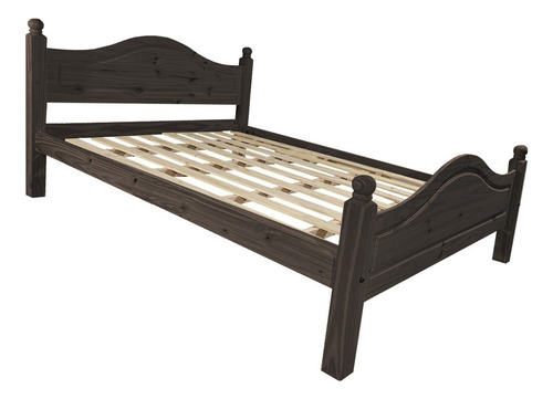 Cama Sari 2 1/2 Plazas 140x190 Cm Madera Pino Macizo Color Nogal