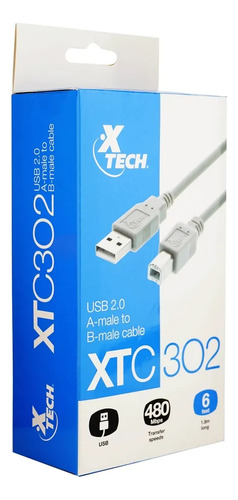 Cable Impresora Xtech Xtc-302 Usb A-male A B-male 1.8mts Gri