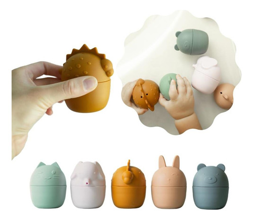Juguetes De Baño De Silicona De Rayplay: Juego De Cinco Anim