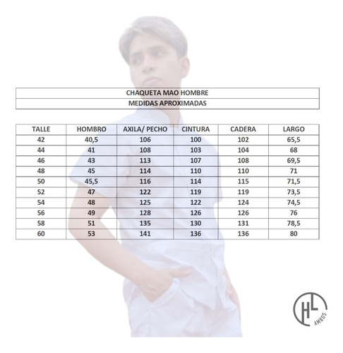 Ambo Hombre Cuello Mao Blanco Con Porta Charretera Hl Ambos Blanco Lisa 54/xxl