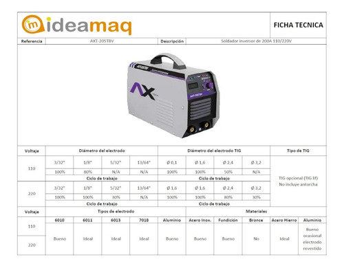 Soldador Inversor 200a 110/220v Ax Tech Axt-205tbv
