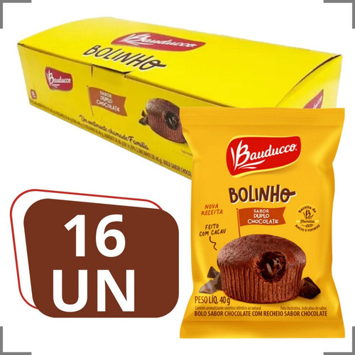 Bolinho Duplo Chocolate Bauducco 40g C/16 Unidades