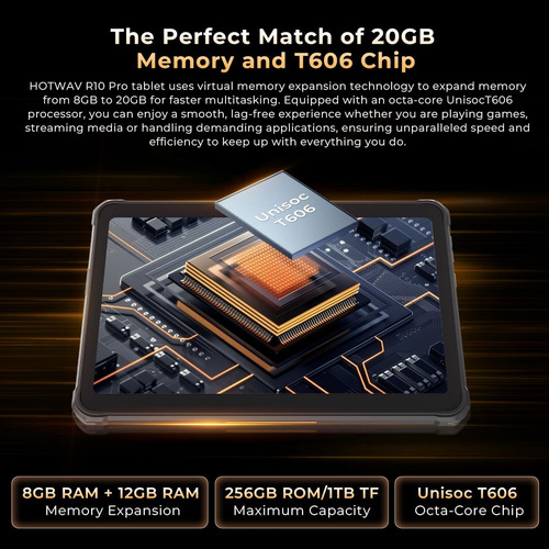 Tablet Android 14 (10,1'') 20gb(8+12)ram + 256gb Rom Naranja
