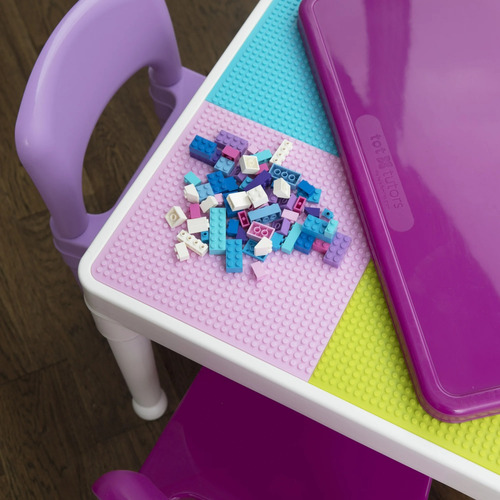 Set Infantil De Mesa Con 4 Sillas Compatible Con Legos Lila
