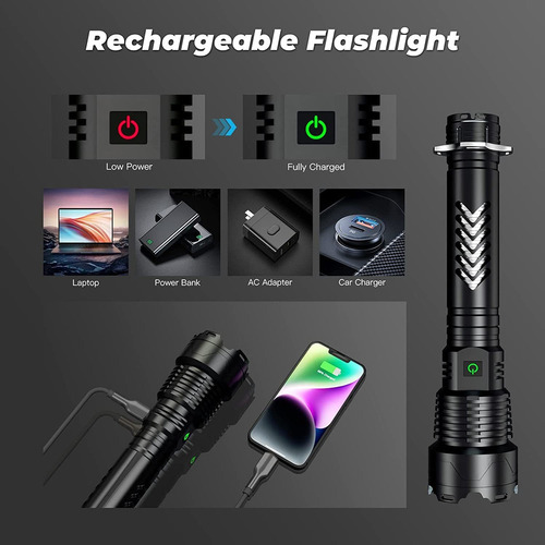 Z Linterna Led De Mano Potente Y Recargable De 200000 Lm