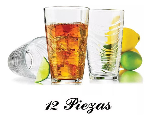 Set 12 Vasos Altos De Vidrio Orbita Libbey 535ml Color Transparente
