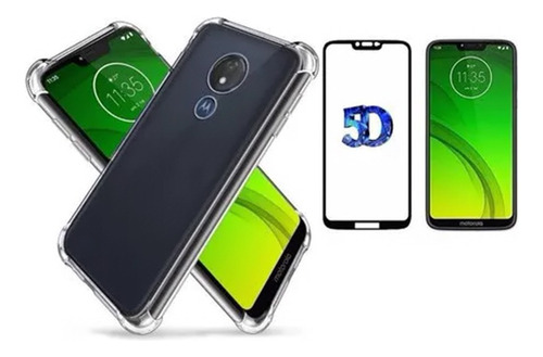 Kit Capa Capinha Case Para Moto G7 Power + Pelicula 3d Cor Transparente