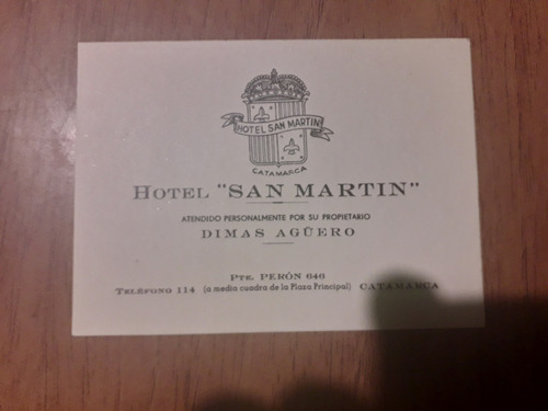 Antigua Tarjeta Hotel San Martín Catamarca 