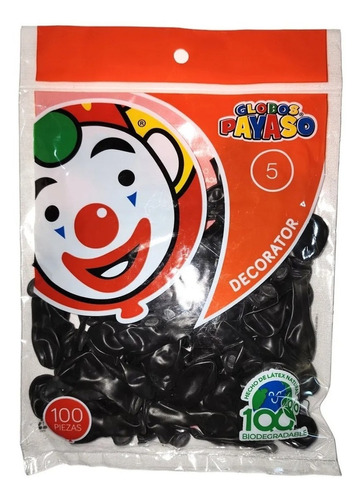 Globo Latex Decorator Redondo N° 5 Payaso C/100 Piezas Color Negro