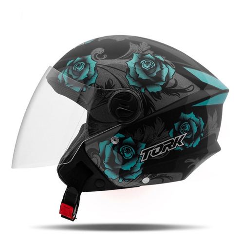 Capacete Aberto Feminino Masculino Moto Pro Tork New Liberty Three Flowers Brilhante Preto E Azul Tamanho 58