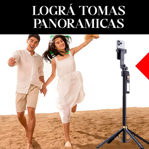 Sistema De Tripode Y Palo Selfie 2 En 1 Luz Control Remoto Negro