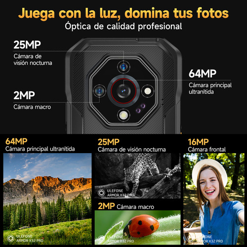 Celular Ulefone Armor X32 Pro 5g Dual Sim Teléfono robusto 256 GB Rom 8+8 GB Ram 5.65 Smartphone Android 14 25mp Cámara De Visión Nocturna