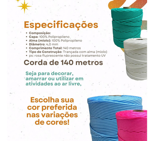 Corda Náutica De Polipropileno Joay 4mm Rolo Com 140 Metros