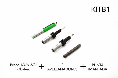 Broca Perfiladora 1/4x3/8 + 2 Avellandores + Punta Imantada