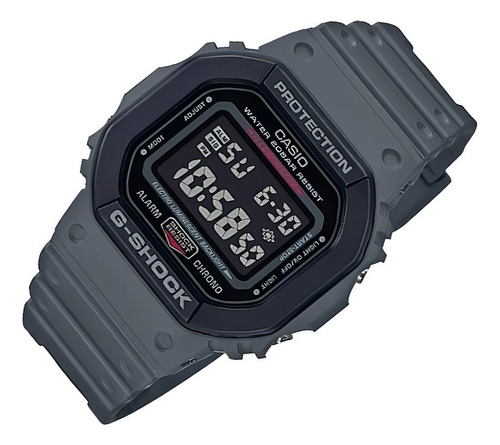 Reloj pulsera digital Casio DW-5610 con correa de resina color gris - fondo negro/gris
